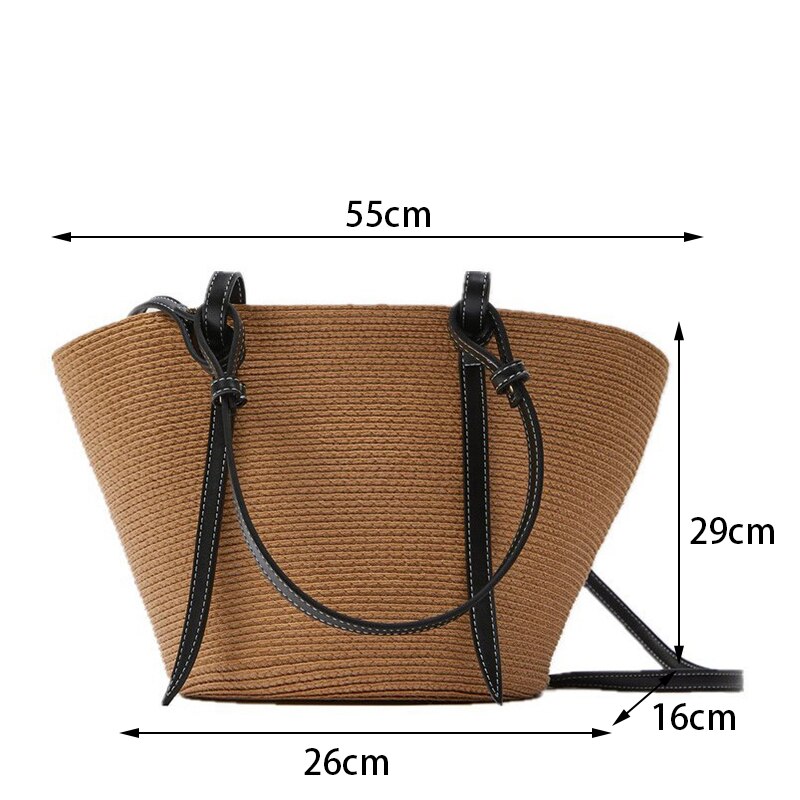 Straw Woven Stripe Basket Bag Large Capacity Hand-Woven Handbags