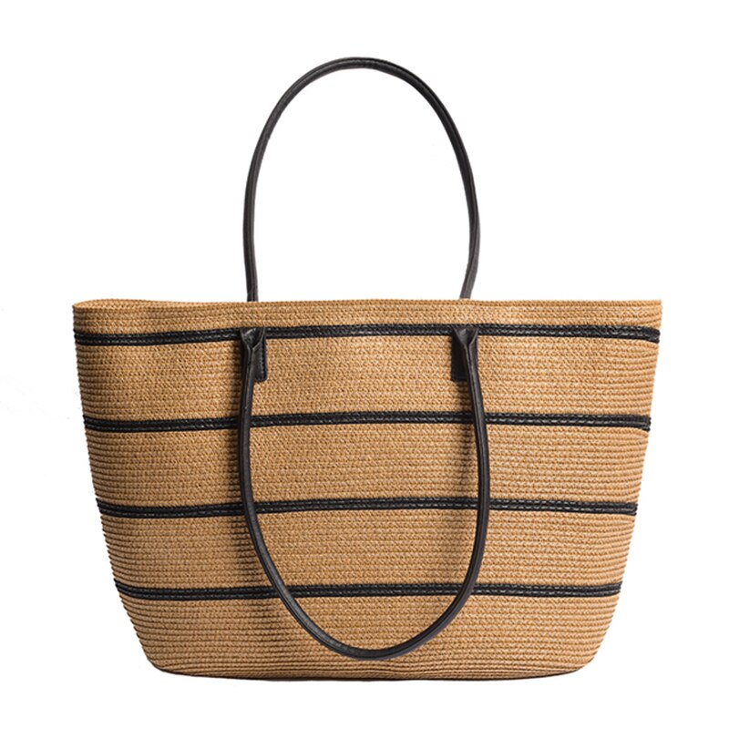 Straw Woven Stripe Basket Bag Large Capacity Hand-Woven Handbags