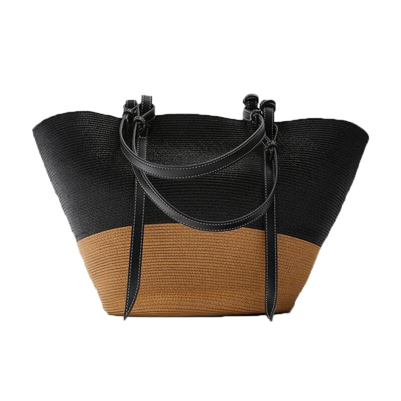 Straw Woven Stripe Basket Bag Large Capacity Hand-Woven Handbags