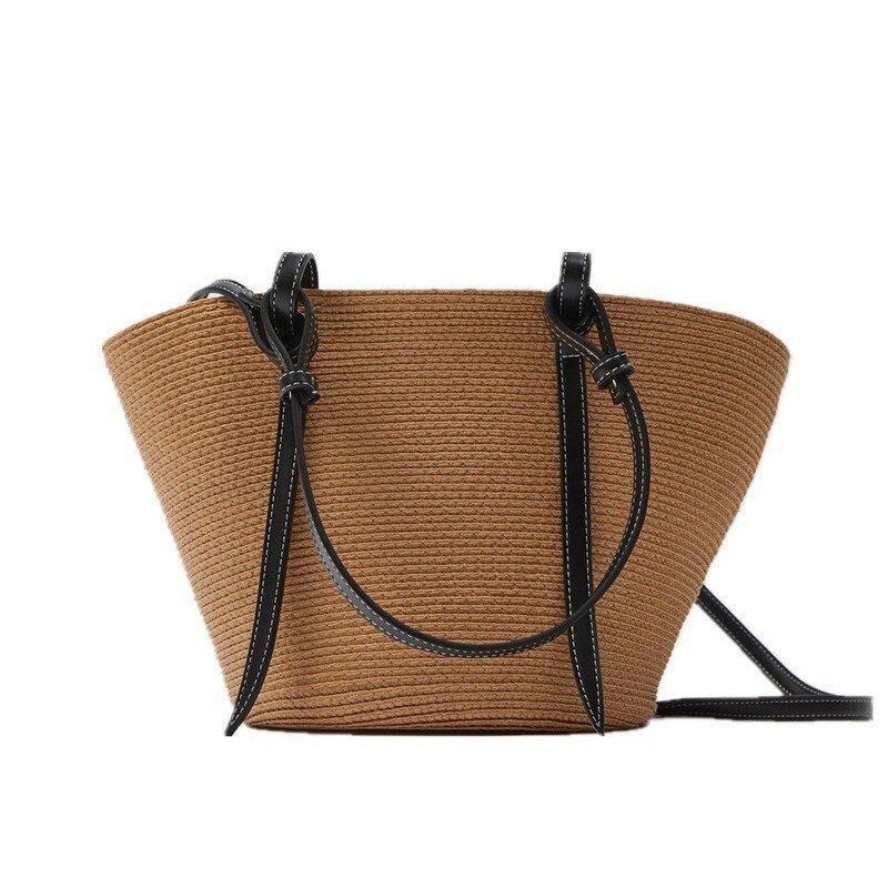 Straw Woven Stripe Basket Bag Large Capacity Hand-Woven Handbags