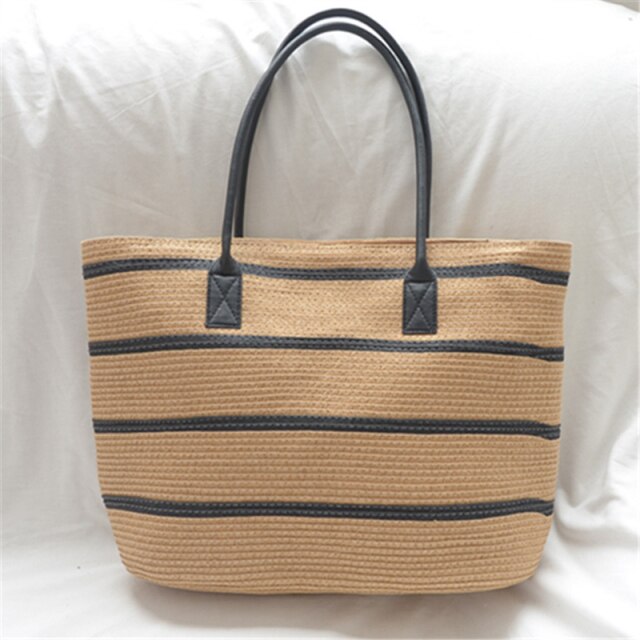 Straw Woven Stripe Basket Bag Large Capacity Hand-Woven Handbags