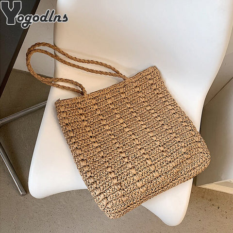 Classic Woven Shoulder Casual Large Capacity Straw Totes