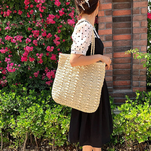 Classic Woven Shoulder Casual Large Capacity Straw Totes