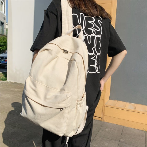 Fashion Women Backpack Canvas Travel Backpacks Solid Color