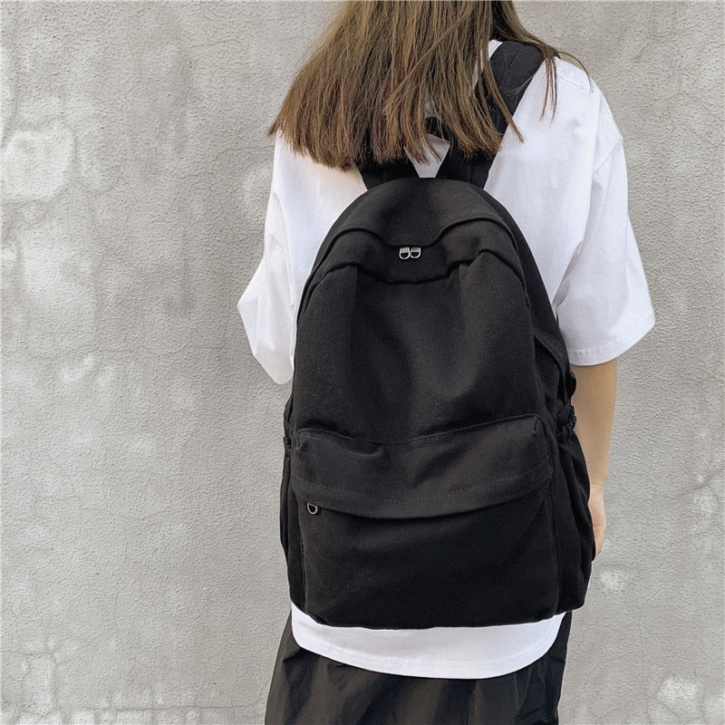 Fashion Women Backpack Canvas Travel Backpacks Solid Color