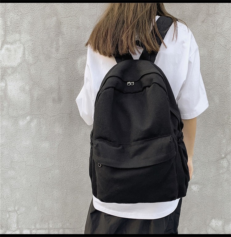 Fashion Women Backpack Canvas Travel Backpacks Solid Color