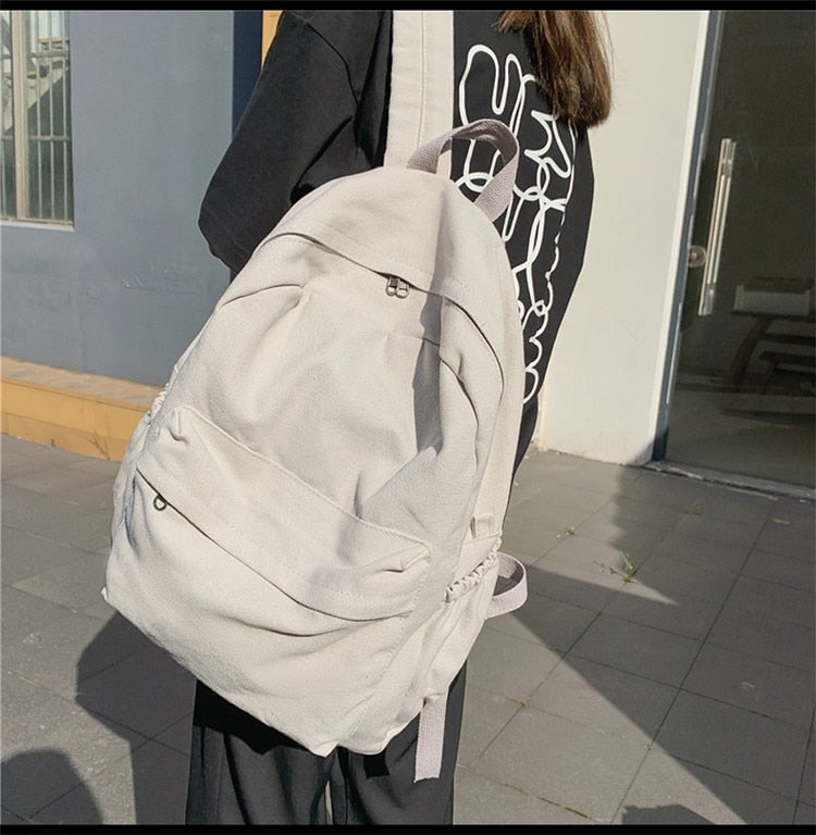 Fashion Women Backpack Canvas Travel Backpacks Solid Color