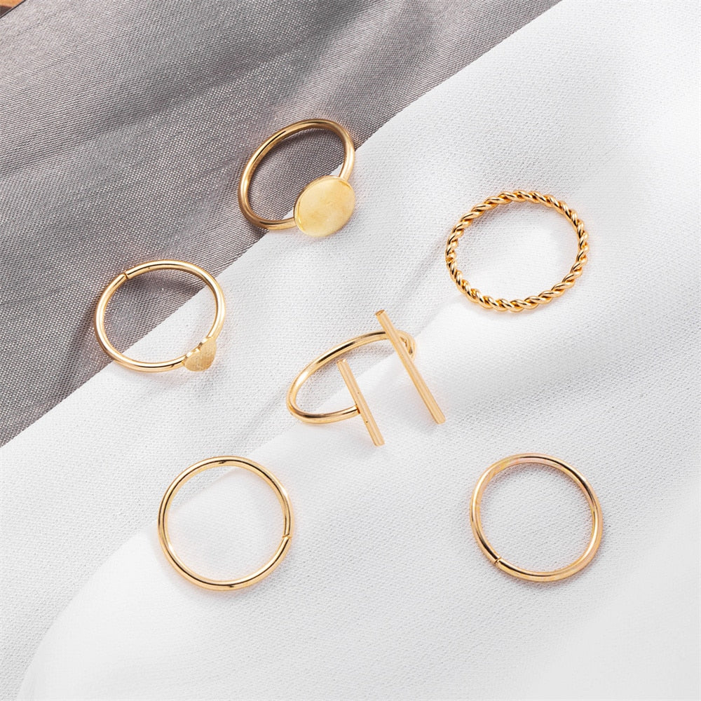 Vintage Gold Love Heart Geometric Midi Joint Ring Set Minimalist Jewelry