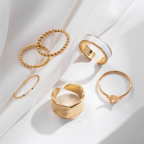 Vintage Gold Love Heart Geometric Midi Joint Ring Set Minimalist Jewelry