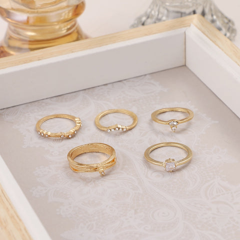 Bohemian Gold Pearl Leaf Joint Ring Set