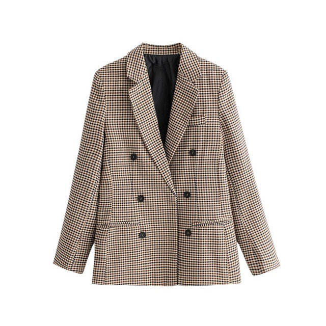 Fashion Office Wear Double Breasted Blazers Coat Vintage