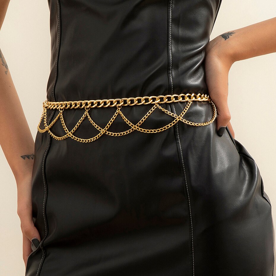 Multilayer Chain Belts for Women Metal Waist Chain Body