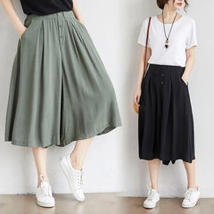 Women Culottes Summer Plus size Loose Wide Leg Pants High waist Cotton Skirts