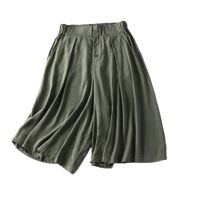 Women Culottes Summer Plus size Loose Wide Leg Pants High waist Cotton Skirts