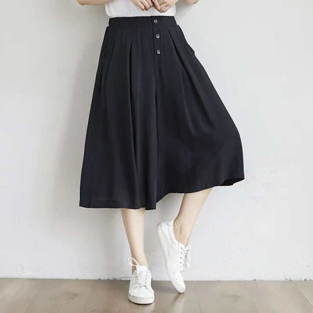 Women Culottes Summer Plus size Loose Wide Leg Pants High waist Cotton Skirts