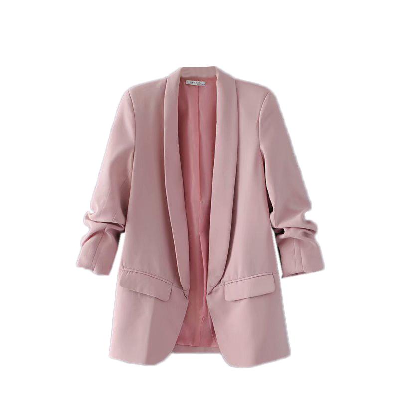 Elegant Workwear Pink Blazer Three Quarter Sleeve Regular Fit Minimalist Office