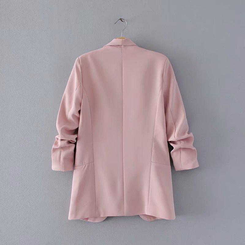 Elegant Workwear Pink Blazer Three Quarter Sleeve Regular Fit Minimalist Office