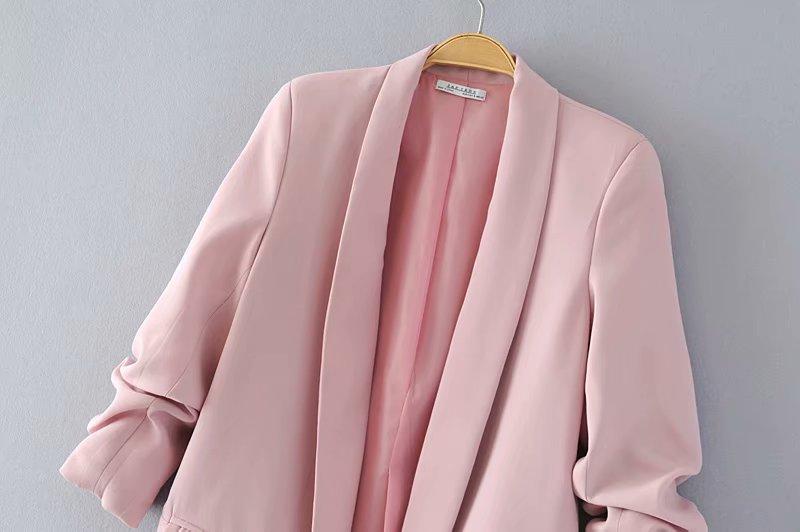 Elegant Workwear Pink Blazer Three Quarter Sleeve Regular Fit Minimalist Office