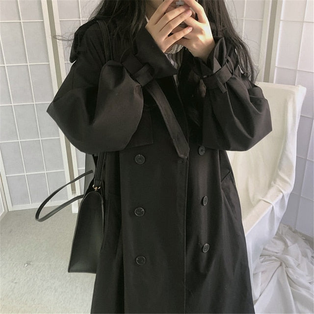 Vintage Loose Trench Coat Women Casual Long Outerwear with Belt