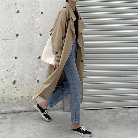 Winter Oversized Long Trench Coat for Sashes Windbreaker Outerwear