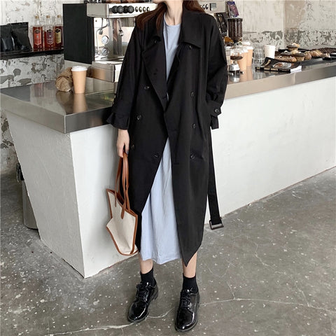 Winter Oversized Long Trench Coat for Sashes Windbreaker Outerwear
