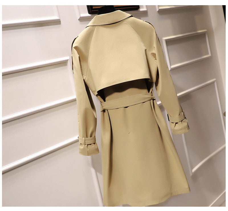 Casual Double Breasted Long Trench Coat Fashion Belt Office Lady