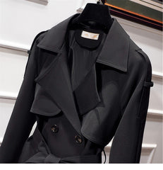 Casual Double Breasted Long Trench Coat Fashion Belt Office Lady