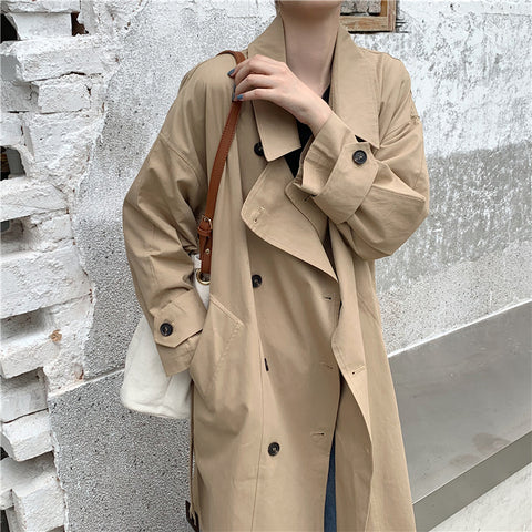Winter Oversized Long Trench Coat for Sashes Windbreaker Outerwear
