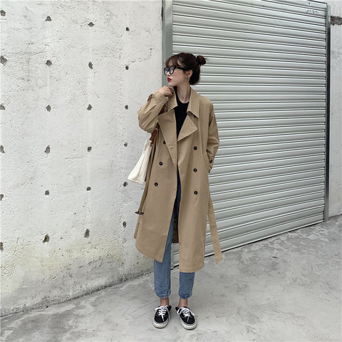 Winter Oversized Long Trench Coat for Sashes Windbreaker Outerwear