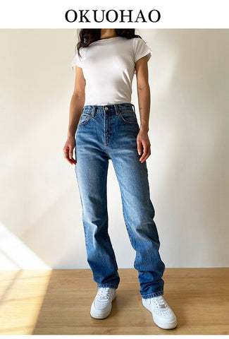 Fashion Jeans Middle waist Mom Baggy Straight Leg Pants Oversize
