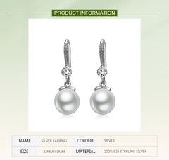 Silver Long Pearl CZ Dangle Earrings