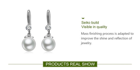 Silver Long Pearl CZ Dangle Earrings