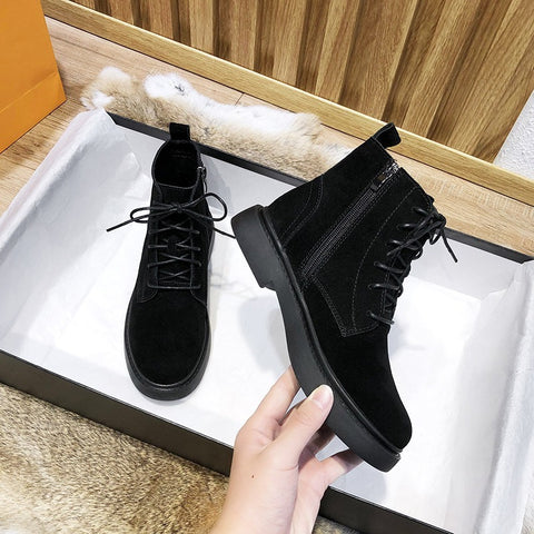 Cow Leather Women Motorcycle Boots Punk Snow Boots Female Shoes