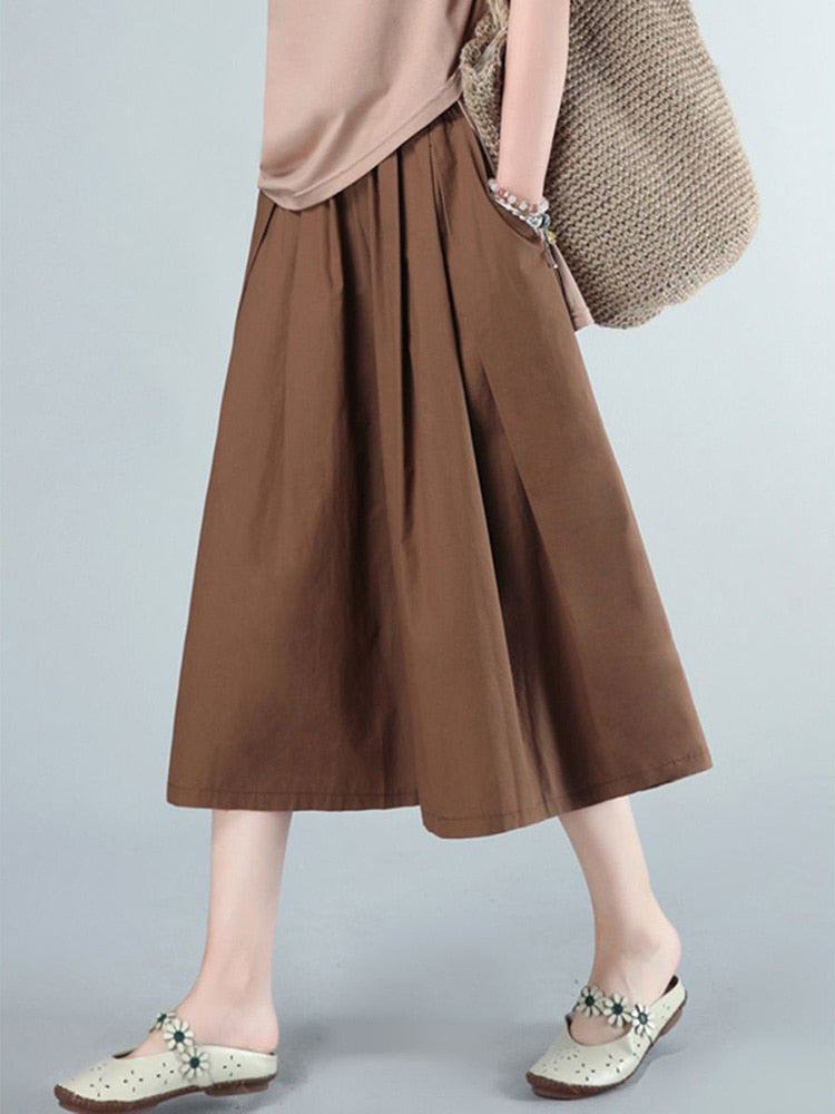 Style Cotton Wide-Leg Culottes For Women Oversized Wild Loose Casual