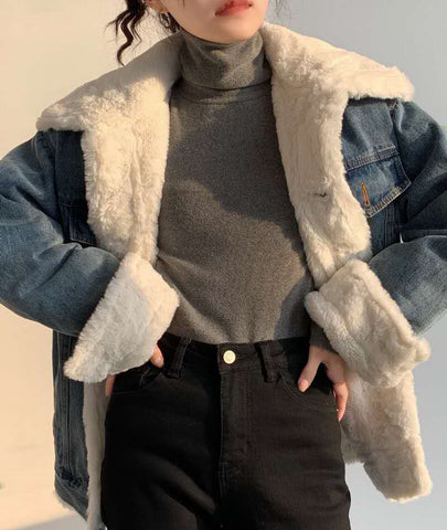Thicken Denim Jacket Women Coats Oversized Solid Fleece