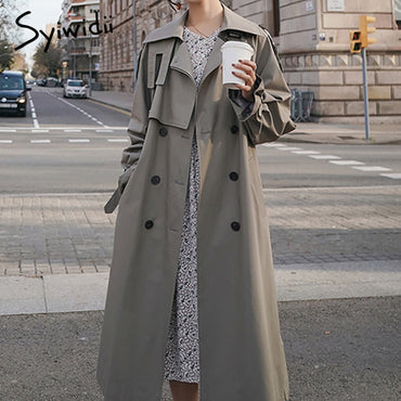Trench Coats Office Lady Long Sleeve Turn-down Collar
