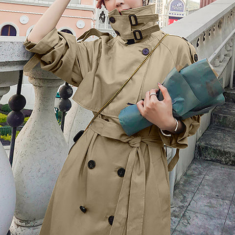 Trench Coats Office Lady Long Sleeve Turn-down Collar