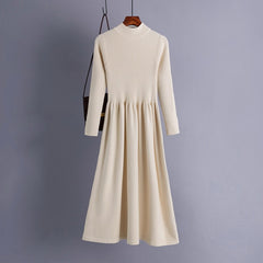 A Line Dress Elegant Winter Warm Long Sleeve Pleated Dresses