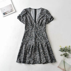 oridol Blue Floral Print Women Casual Short Sleeve Dress Boho