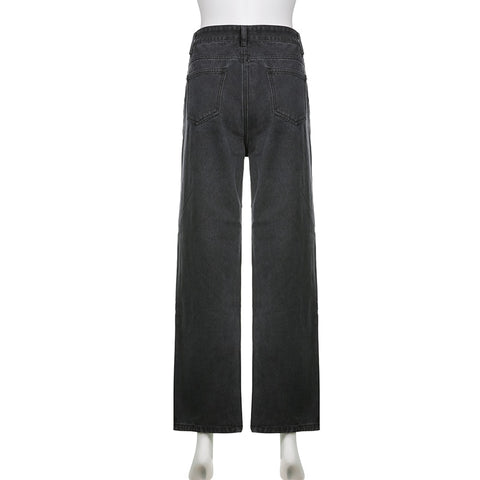 Vintage Ripped Hole Jeans Women Baggy Cut Out High Waist Denim Pants