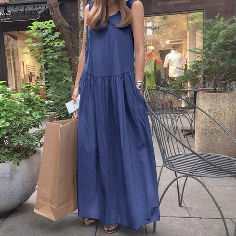 Denim Blue Dress Women's Summer Sundress Vestidos Female
