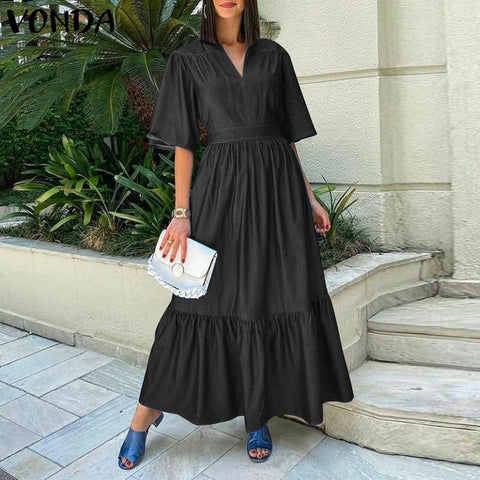 Vintage V Neck Belted Party Denim Dress