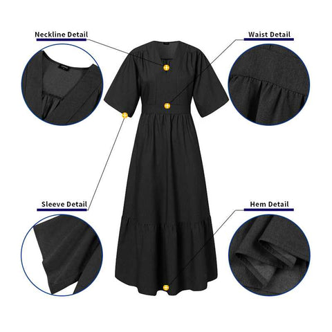 Vintage V Neck Belted Party Denim Dress