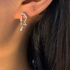 Sterling Silver Creative Design Asymmetric Lava Drop Earrings