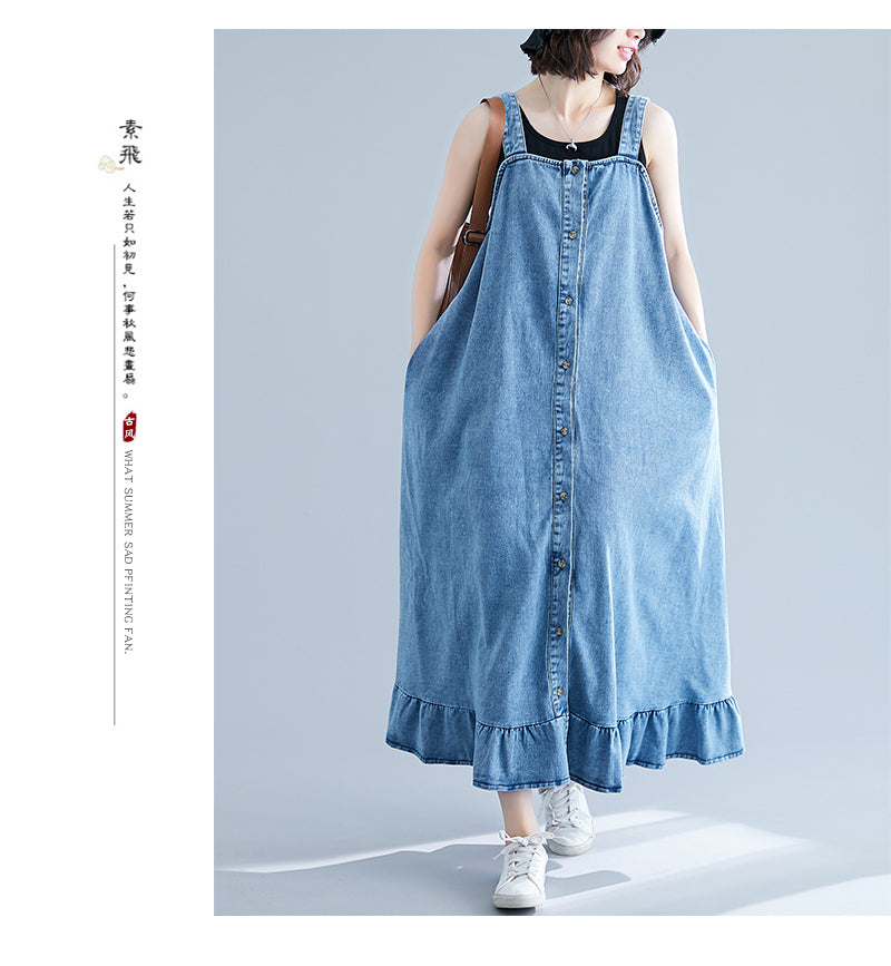 Single Breasted Cotton Denim Dresses