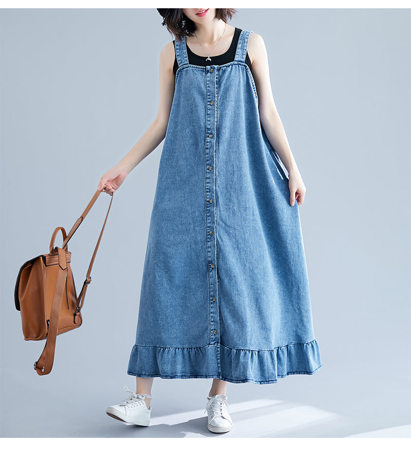 Single Breasted Cotton Denim Dresses