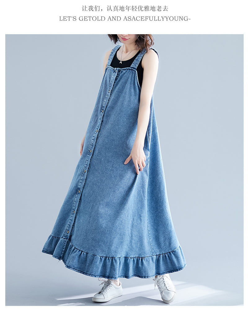 Single Breasted Cotton Denim Dresses