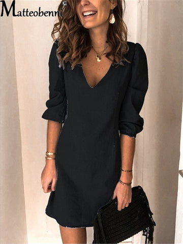 Short-Sleeve Casual Retro Loose-Fitting Plus Size Mid Waist