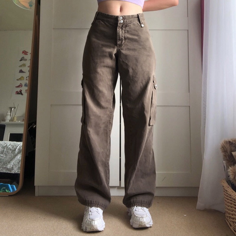 Bandage Jeans Aesthetic Vintage Baggy Cargo Pants High Waisted Casual Basic