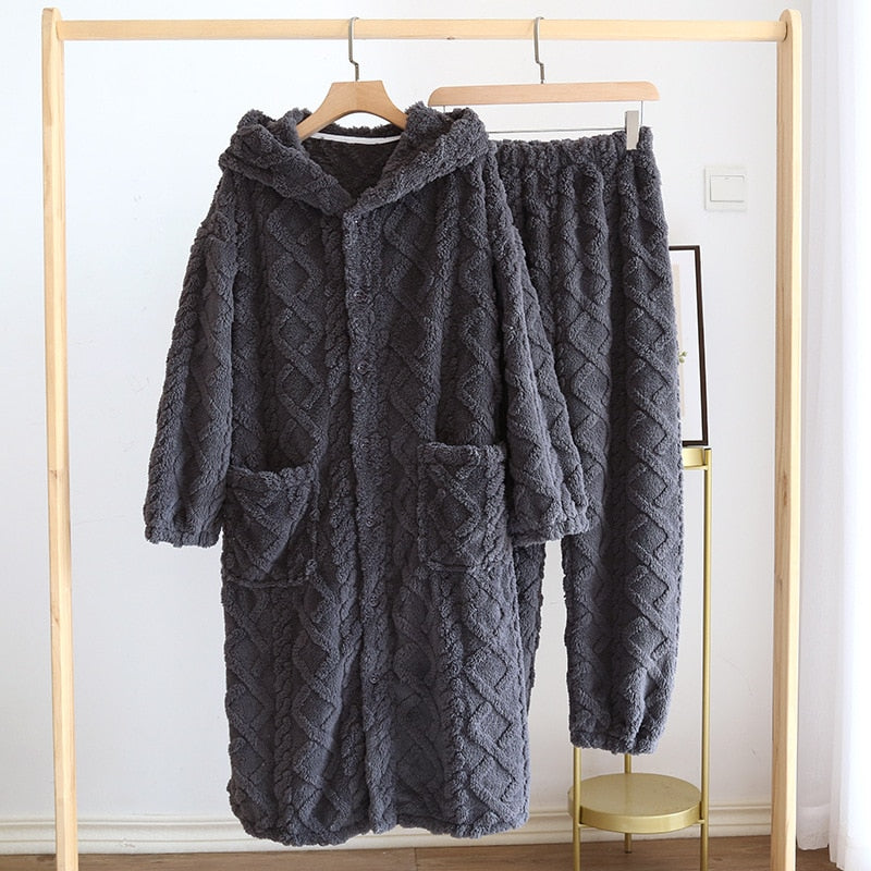 flannel pajamas suit long thickened pajamas two-piece long-sleeved